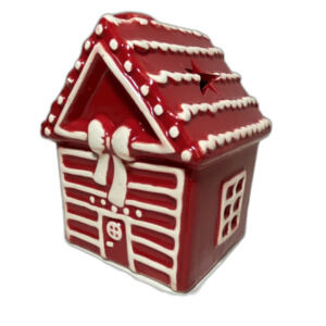 Christmas House Red White Snow Ceramic 2 Piece Candle Holder Battery Flame